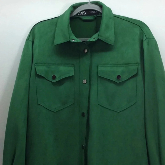 NWOT Zara Faux Suede Overshirt Jacket – Rich Green, Size XS - Picture 3 of 9